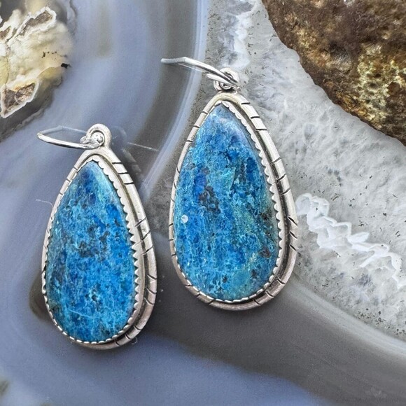 Sterling Southwestern Style Teardrop Shattuckite Dangle Earrings For Women #2 - Picture 4 of 10